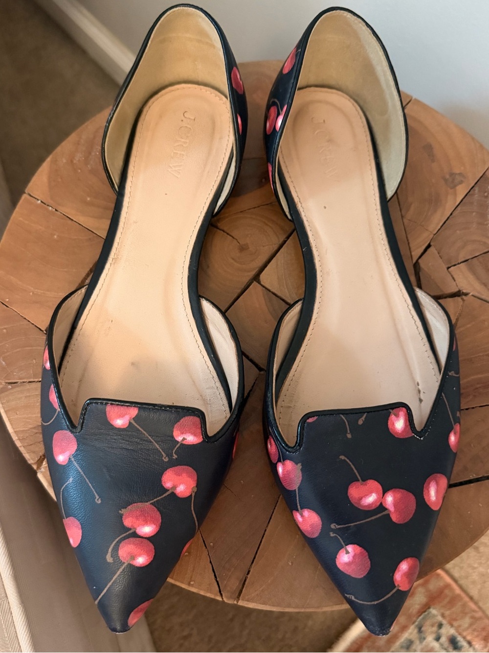 J.Crew Sadie Pointed-Toe D'Orsay Flats in Cherry Print